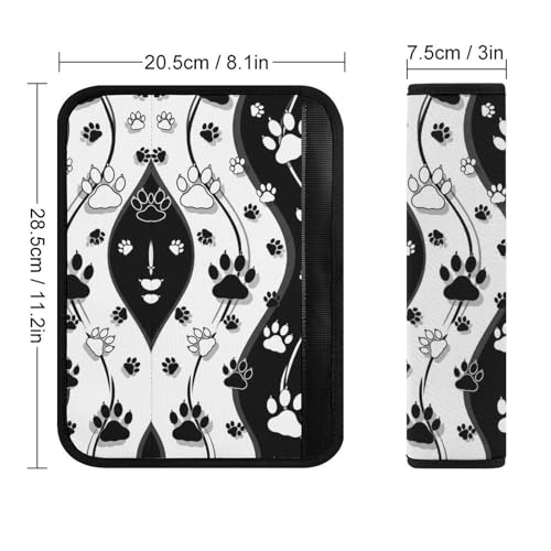 2PCS Black and White Paw Stripes Seat Belt Cover Soft Padded Neck Strap Covers for Kids, All Vehicles, Comfortable Driving - color: Pattern 2