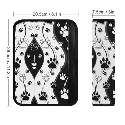 2PCS Black and White Paw Stripes Seat Belt Cover Soft Padded Neck Strap Covers for Kids, All Vehicles, Comfortable Driving - color: Pattern 2
