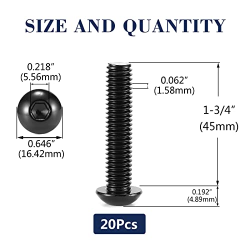 3/8-16 x 1-3/4" Button Head Socket Cap Bolts Screws, 20Pcs 304 Stainless Steel 18-8, Allen Hex Drive, Black Oxide by SG TZH(with Hex Spanner) - size: 3/8-16 x 1-3/4"