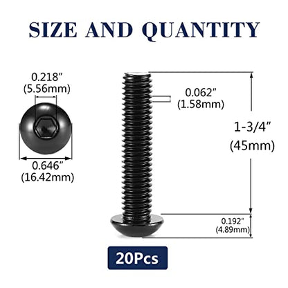 3/8-16 x 1-3/4" Button Head Socket Cap Bolts Screws, 20Pcs 304 Stainless Steel 18-8, Allen Hex Drive, Black Oxide by SG TZH(with Hex Spanner) - size: 3/8-16 x 1-3/4"
