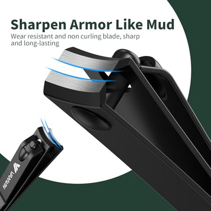 German Nail Clippers for Men, VANWIN Nail Clipper Set (4-Pack) Ultra Sharp Matte Stainless Steel Fingernail & Toenail Clippers with Glass Nail File, Nail Cutter Stocking Stuffers for Men Women Black