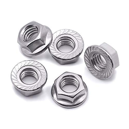 1/4-20 Serrated Flange Hex Lock Nuts, 304 Stainless Steel 18-8 Anti-Loose Nuts for Machinery, Automotive, DIY, 100 PCS - size: 1/4-20