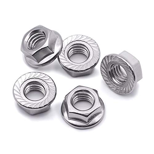 10# 24 Serrated Flange Hex Lock Nuts, 304 Stainless Steel 18-8 Anti-Loose Nuts for Machinery, Automotive, DIY, 100 PCS - size: #10-24