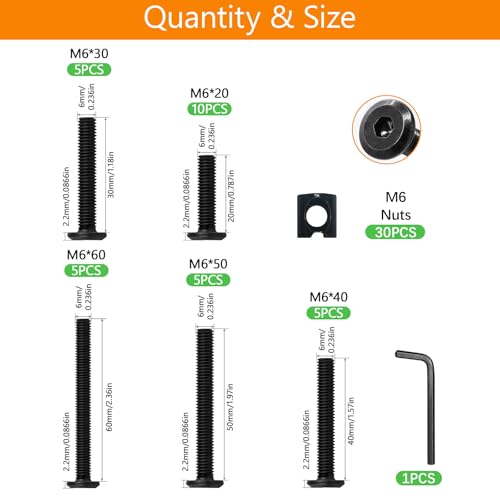 30 Set Crib Screws Replacement Set,Bed Frame Bolts and Nuts Kit,Hex Socket Cap Furniture Screws & Barrel Nuts for Beds Furniture Headboards Crib Hardware Replacement Kit, M6x20/30/40/50/60mm Wrench - size: Black-M6x20/30/40/50/60mm-30 Sets