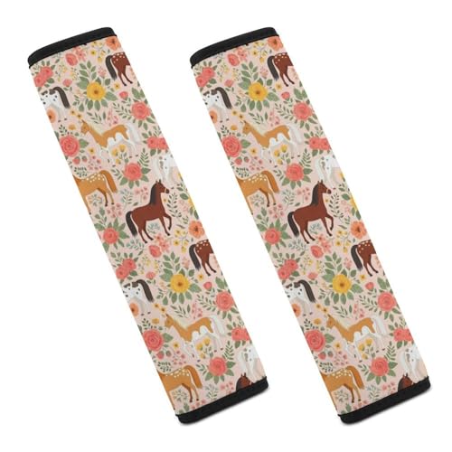 2 Pack Western Horses Flowers Pink Car Seat Belt Pad Soft Padded Automotive Seat Belt Protector for Child, Stroller Pushchair High Chair, Shock Absorption - color: Pattern 259