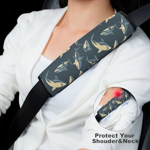2PCS Soft Padded Car Seat Straps Shoulder Pads for Adult Use, Most Cars, Camouflage Sharks Shoulder Protector, Shock Absorption - color: Pattern 963