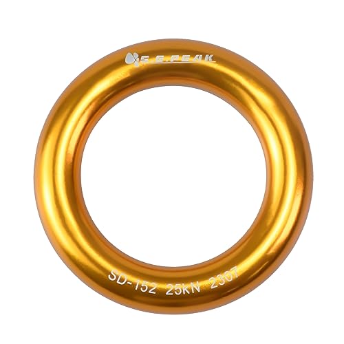 25kN Aluminum Rappel Ring, Perfect Tension O-Ring, Connection Ring for Rock Climbing, Arborist, Gold/Blue - color: big gold-1 pack