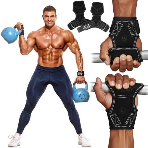 Weight Lifting Wrist Straps, Gym Straps Weight Lifting for Deadlift and Powerlifting, Double Layer Leather Wrist Wraps with Padded Cushion Wrist Loop, Weightlifting Grips for Men and Women - color: Black