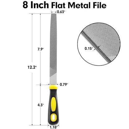 8 Inch Flat Hand Metal File, Metal Files for Steel with Ergonomic Handle, Durable High Carbon Steel Files Tools for Metal Wood and Stone Trimming, Shaping, Bastard File with Uniform Teeth - color: 1PCS 8Inch Flat Metal File(Black+Yellow)