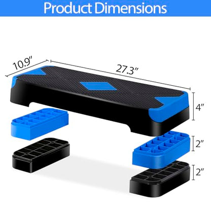 HomGarden Adjustable Workout Aerobic Stepper in Fitness & Exercise Step Platform Trainer Stepper w/Risers Adjust 4"-6''-8'' - color: Blue