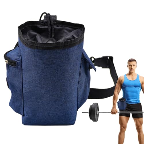Bouldering Chalk Bag Drawstring Closure Zippered Pockets Adjustable Waist | Chalk Organizer for Rock Climbing, Bouldering, Weightlifting, Gymnastics, Adults Women Men - color: Navy Blue