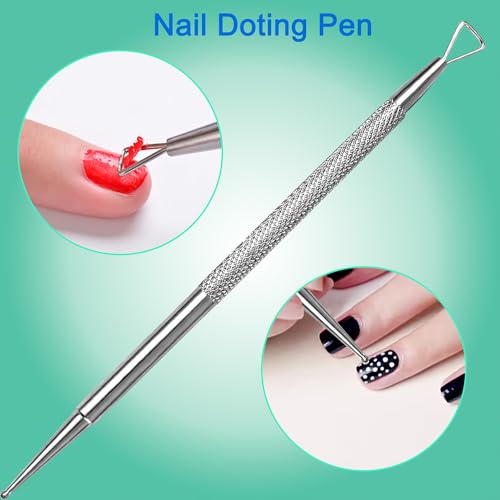 Manicure Kit for Women, 2-Piece Stainless Steel Nail Tools with Double-Ended Cuticle Pusher & Cuter, Gel Polish Remove Tool & Nail Dotter Pen for Nail Art, Home and Salon - size: Dotting Pen