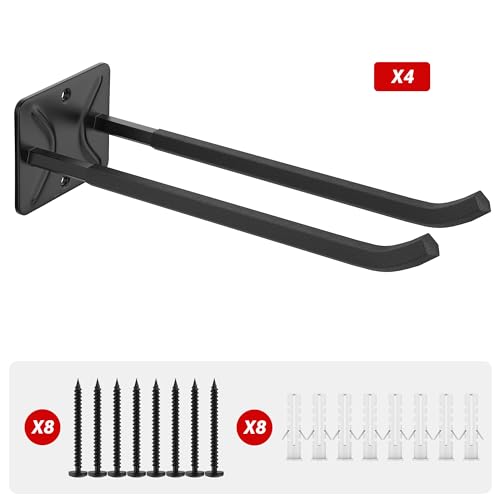 Ultrawall Garage Storage Hooks, Heavy Duty Steel Tool Organizer, 12.4 Inch Wall Mount Hangers Racks for Car Tires, Ladders, Chairs, Ropes and Garden Tools, 4 Pack - size: 4 PCS