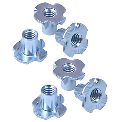T Nuts 1/4"-20,Hincell 150pcs Zinc Plated Steel T-Nut 4 Pronged Tee Blind Nuts Assortment Kit for Wood, Rock Climbing Holds, Cabinetry, Furniture,etc. - size: 1/4"-20(150pcs)