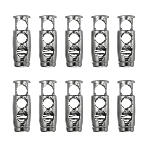 PATIKIL 10PCS Metal Cord Locks for Drawstrings, Spring Cord Lock Toggles Stopper Clamp 2 Holes Adjustable Slider End Fastener - color: Black