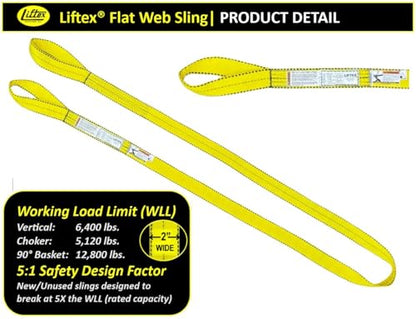 LIFTEX® - Trusted Since 1955 | Polyester Flat Eye Lifting Sling | 1-4" Widths, 3-30' Lengths, 2-Ply | Lifting Rigging Moving Hoisting Straps (2" 2-Ply Flat Eye | 6400 lbs Vertical, 5 FEET) - color: 2" 2-Ply Flat Eye | 6400 lbs Vertical, size: 5 FEET