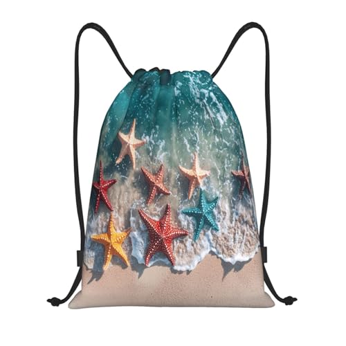 Drawstring Sports Backpacks - Lightweight Swim Gym Bags for Women Men String Sackpack for Beach Travel Yoga(Medium, Sea Beach Starfish) - color: Sea Beach Starfish, size: Medium