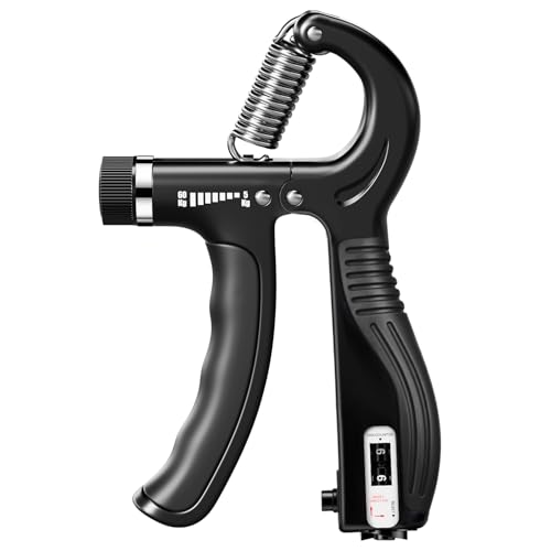 JTHEW Grip Strength Trainer - Adjustable Resistance 11-132lbs/5-60kg Hand Gripper & Forearm Strengthener Device with Smart Counter for Sports & Rehab - color: Black