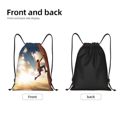 Rock Climbing Sports Drawstring Backpack Draw String Bag Waterproof Sports Bag Gym Cinch Bags for Women Men, Medium, Black - size: Medium