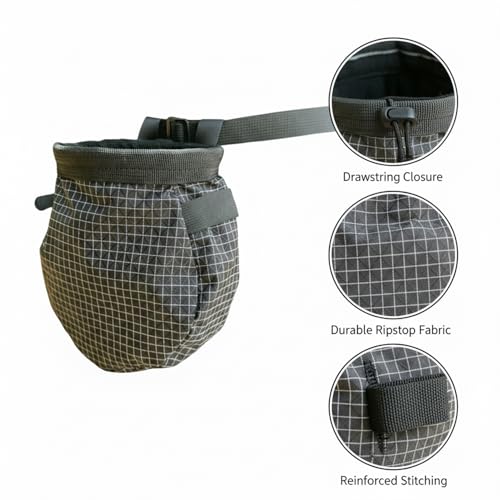 Climbing Chalk Bag with Drawstring Closure - Lightweight Waist Pouch for Rock Climbing, Bouldering & Gym Training (6.7 Inch Opening) - color: Black