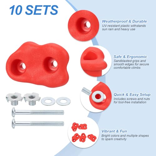 PATIKIL Climbing Rock Wall Grips Play Set Climber Attachments with Double Hole - color: Red, size: D-Small