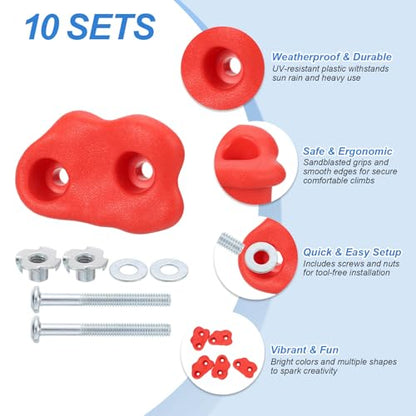 PATIKIL Climbing Rock Wall Grips Play Set Climber Attachments with Double Hole - color: Red, size: D-Small