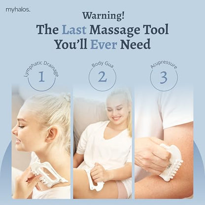 myhalos 6-in-1 Gua Sha Massage Tool, Lymphatic Drainage & Face Sculpting | Ceramic Gua Sha Set, Facial & Body Massage, Cellulite & Fascia Release, Acupressure Tool, Multi-Use Design