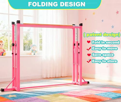 Marfula Gymnastic Bar For Kid and Teenage of 3-25, 5Ft/8 FT Base Length 4Ft Width 5Ft Adjust Height, Gymnastic Kip Bar For Gymnast, Gymnastic Training Equipment For Professional Training Home Club Use - color: Pink(5 Ft Base)