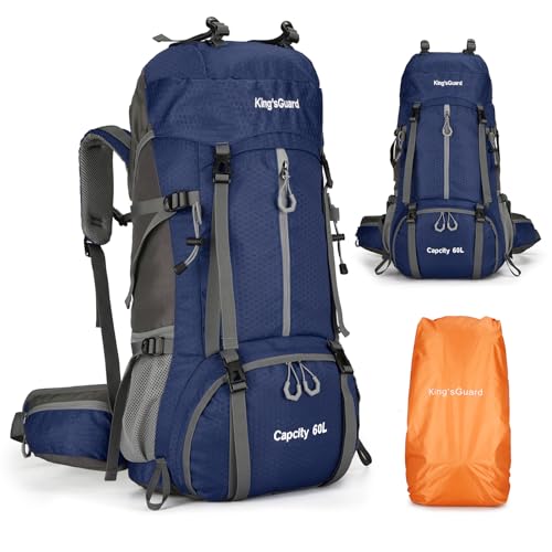 60L Hiking Backpack, Waterproof Camping Backpacking Backpack for Men Outdoor Climbing Daypack (Navy-Blue) - color: Navy-blue