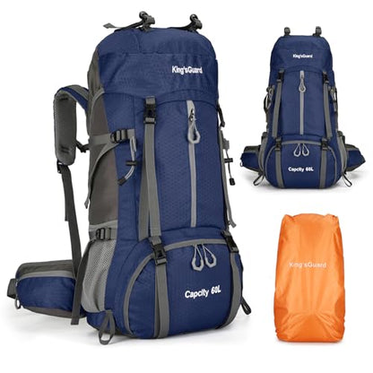 60L Hiking Backpack, Waterproof Camping Backpacking Backpack for Men Outdoor Climbing Daypack (Navy-Blue) - color: Navy-blue