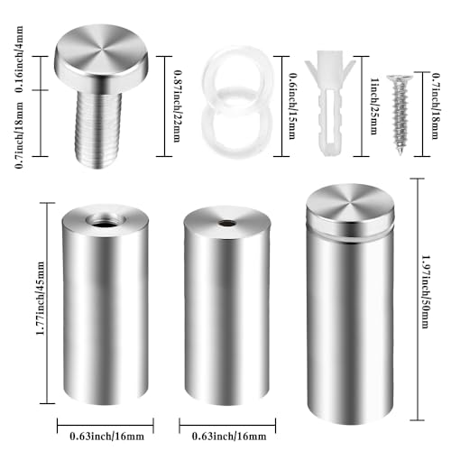 Standoff Screws for Acrylic Signs - Metal Mounts & Spacers (0.6x1.96inch) - size: 0.6x1.96 in (12 Pcs)