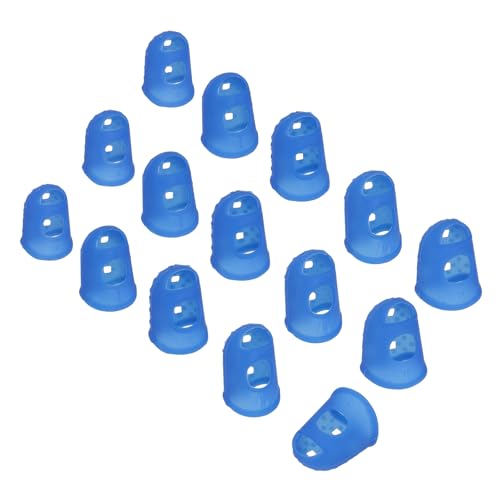 PATIKIL 15Pcs Finger Tip Covers Cots, 5 Size Silicone Finger Protectors Gloves Breathable Reusable Fingertip Caps for Hand Sewing Page Turning Guitar Playing, Dark Blue
