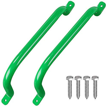 17'' Green Playground Handles Safety Grab Bar Indoor & Outdoor 2pcs | Heavy Duty Solid Metal, Non-Slip Glossy Powder Coated Weather Resistant, Comfy Secure Handle Bar, Playset SwingSet Jungle Gym