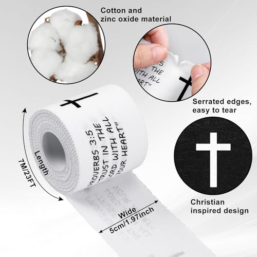 MiniInflat 2 Pcs Christian Cross Athletic Tape Sports Tape 2in x 23ft Religion Jesus Wrist Wrap for Soccer Football Baseball, Gift for Graduation Teacher Nurses Week Pentecost(White Black,Proverbs) - color: White Black, style: Proverbs