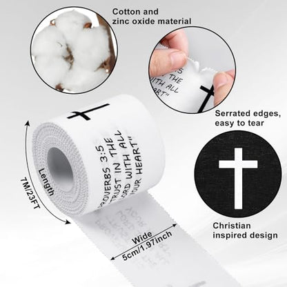 MiniInflat 2 Pcs Christian Cross Athletic Tape Sports Tape 2in x 23ft Religion Jesus Wrist Wrap for Soccer Football Baseball, Gift for Graduation Teacher Nurses Week Pentecost(White Black,Proverbs) - color: White Black, style: Proverbs
