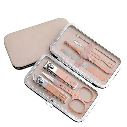 Manicure Kit for Women Men-Manicure Set with Case, Nail Clippers, Portable Nail Care Kit for Travel Home Personal Grooming（Rose Gold 7 in 1） - color: Rose Gold