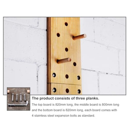 96inchs Climbing Pegboard, Wall-Mounted Climbing Board, Sturdy Birch Wood Pegboard Climbing Wall with Wooden Dowel Pegs, 35 Staggered Climbing Holes，Freely Combinable, Three-Part