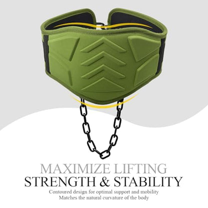12 mm Thick Heavy Duty Dip Belt with 36 IN Steel Chain, 35" Weighted Pull Up Belt for Added Weight Training, Chin Ups, Pull Ups, Tricep Dips And More - color: Military Green