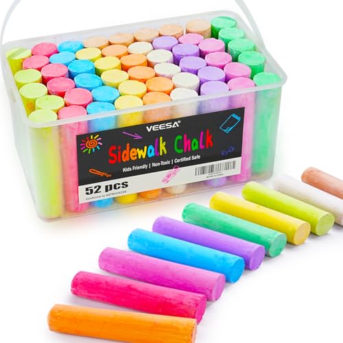 Sidewalk Chalk 52 PCS, Washable & Non-Toxic, 10 Colors Jumbo Chalk Bulk for Chalkboard, Blackboard, Driveway, Playgroud, Outdoor Actitvities - size: 1 Count (Pack of 52)