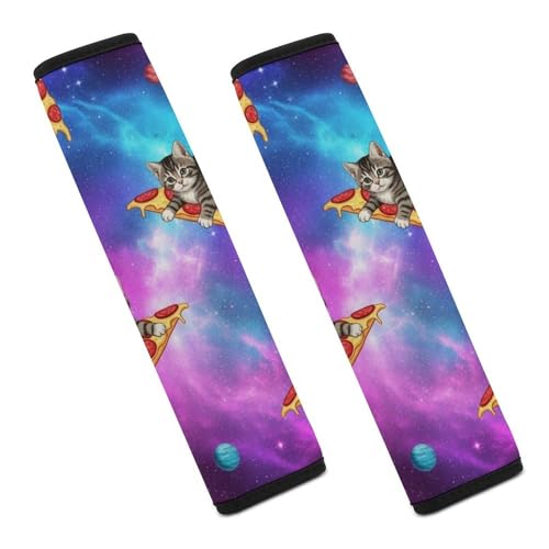 2 Piece Universal Soft and Comfortable Seat Belt Shoulder Pad for Kids, Most Cars, Purple Galaxy Space Pizza Cat Seat Belt Covers Cushion, Neck and Shoulder Support - color: Pattern 960