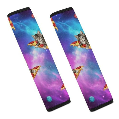 2 Piece Universal Soft and Comfortable Seat Belt Shoulder Pad for Kids, Most Cars, Purple Galaxy Space Pizza Cat Seat Belt Covers Cushion, Neck and Shoulder Support - color: Pattern 960