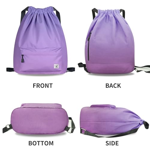 Waterproof Drawstring Bag, Gym Bag Sackpack Sports Beach Backpack for Men Women - color: Gradient Purple