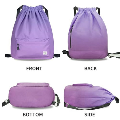 Waterproof Drawstring Bag, Gym Bag Sackpack Sports Beach Backpack for Men Women - color: Gradient Purple