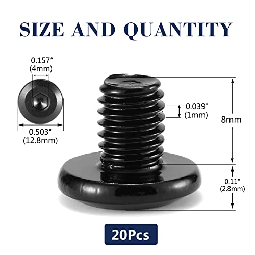 M6 x 8mm 20Pcs Flat Head Hex Socket Cap Screws Bolts, 304 Stainless Steel 18-8, Full Thread, Black Oxide by SG TZH (with Hex Spanner) - size: M6 x 8mm