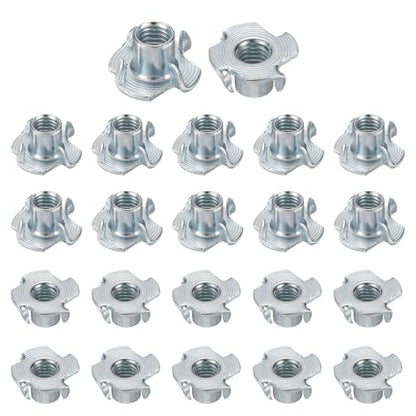 HARFINGTON M8x11mm T-Nuts 4 Pronged Tee Nut 0.83" x 0.43" Fully Thread Carbon Steel Inserts for Wood, Rock Climbing Holds, Cabinetry, Furniture 50pcs - size: M8x11mm
