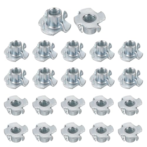 HARFINGTON M8x11mm T-Nuts 4 Pronged Tee Nut 0.83" x 0.43" Fully Thread Carbon Steel Inserts for Wood, Rock Climbing Holds, Cabinetry, Furniture 50pcs - size: M8x11mm
