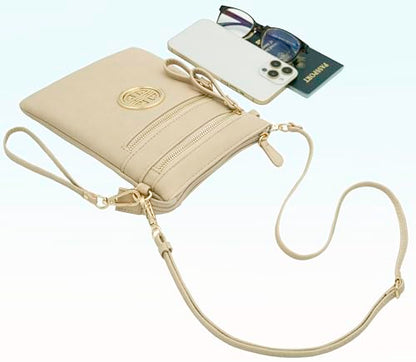 Solene Small Multi Zipper Pockets Crossbody Bag with Detachable Wristlet - color: Nude