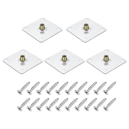 uxcell 5Pcs M10 Brad Hole t Nut, 70mm/2.8inch Square Base Weld Nuts Flange Insert Female Thread with Mounting Screws for Wood Furniture - size: M10