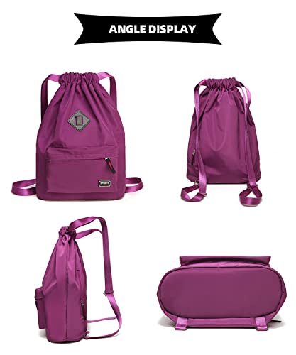 Peicees Waterproof Drawstring Sport Bag Lightweight Sackpack Backpack for Men and Women | Waterproof - color: Purple