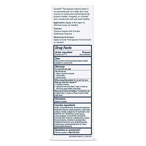 CeraVe Therapeutic Hand Cream for Dry Cracked Hands With Hyaluronic Acid and Niacinamide,Fragrance Free 3 Ounce,(Pack of 2) - size: 3 Ounce (Pack of 2)